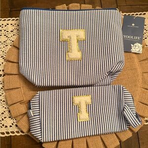 Yoolife Blue and White Striped Pouches with Yellow “T” Initial